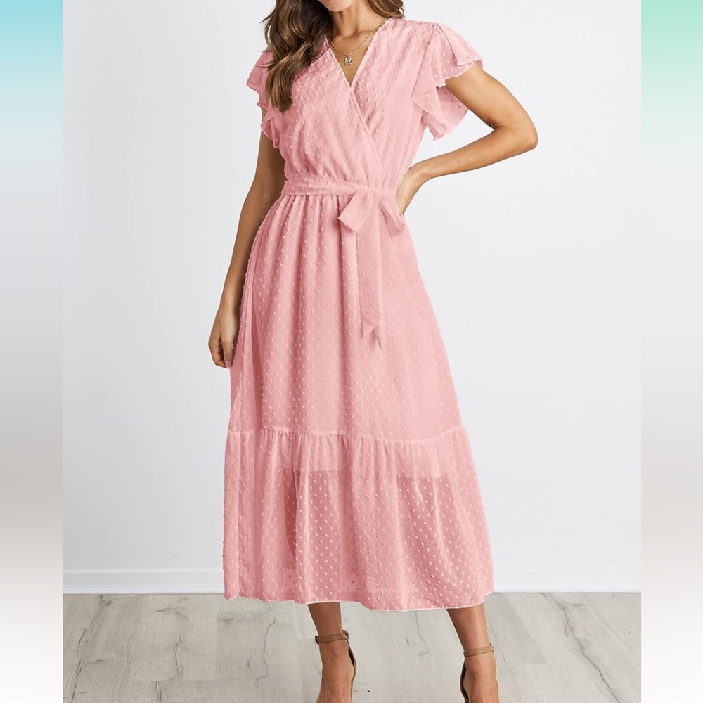 Wrap dress w/ ruffle cap sleeves - polka dot